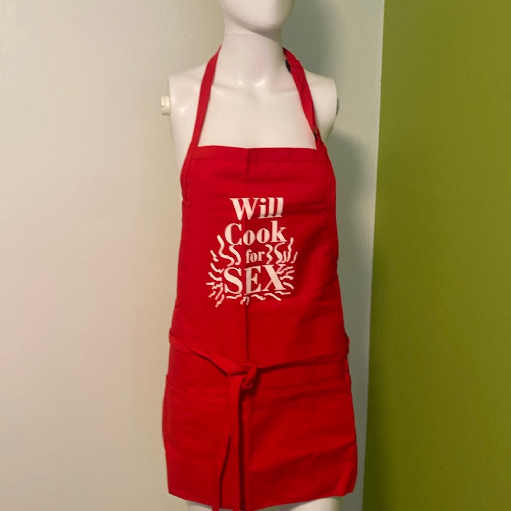 Red apron.  One size fits all